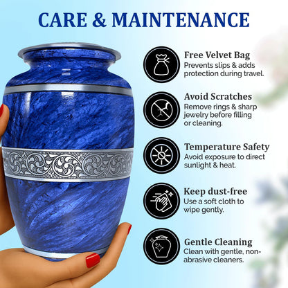 Elegant Blue Marble Cremation Urn for Loved Ones (Large)