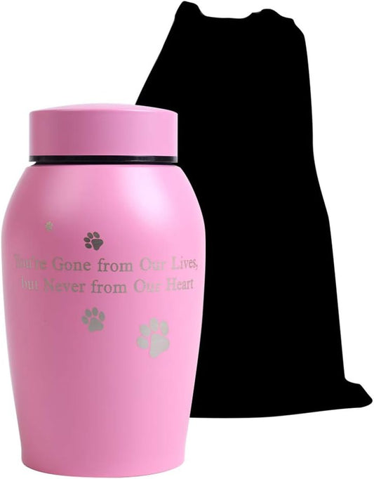 Pink Pet Cremation Urn – "Paw Prints on My Heart" Memorial