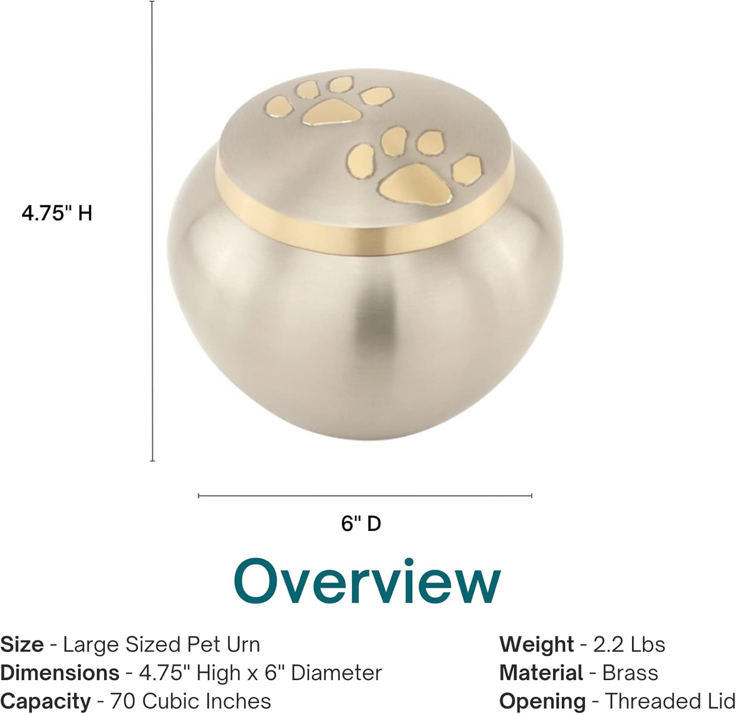 Large Pewter Pet Cremation Urn – Paw Print Design (4.75")