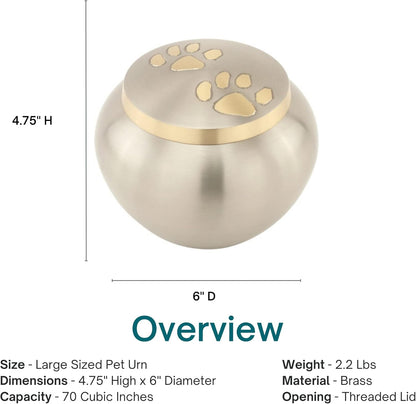 Large Pewter Pet Cremation Urn – Paw Print Design (4.75")