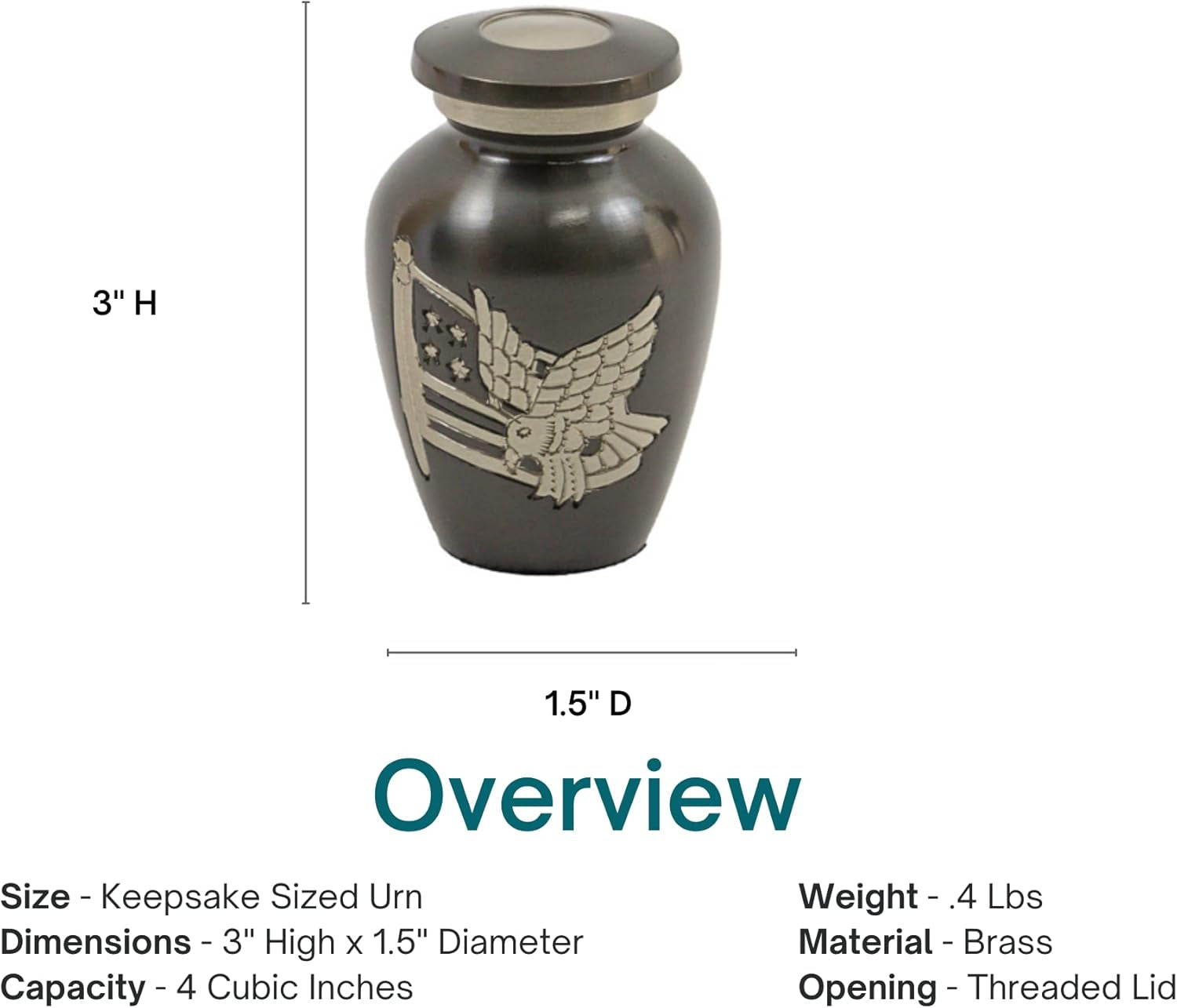 Patriotic Mini Urn for Ashes – Gray & Brass 