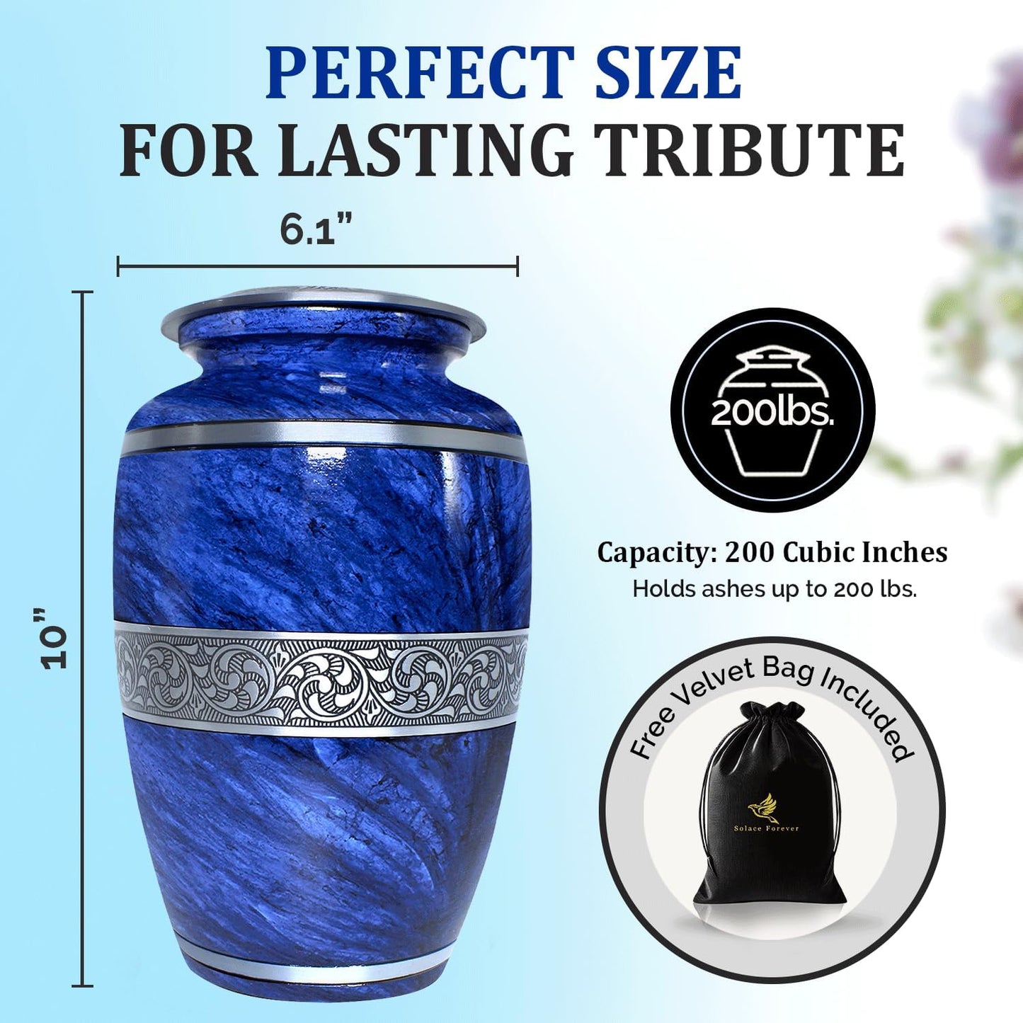 Elegant Blue Marble Cremation Urn for Loved Ones (Large)