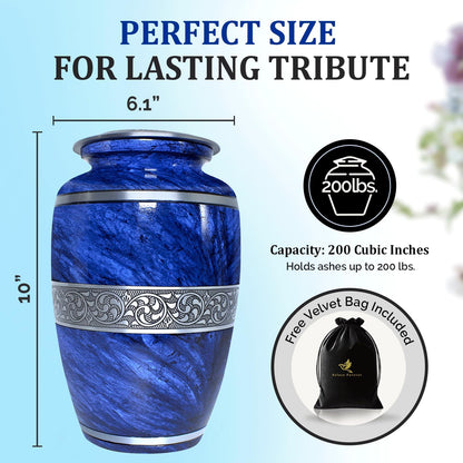 Elegant Blue Marble Cremation Urn for Loved Ones (Large)