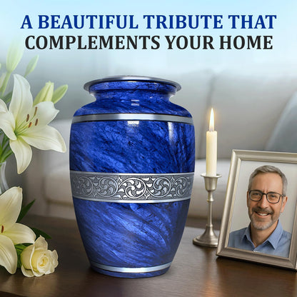 Elegant Blue Marble Cremation Urn for Loved Ones (Large)