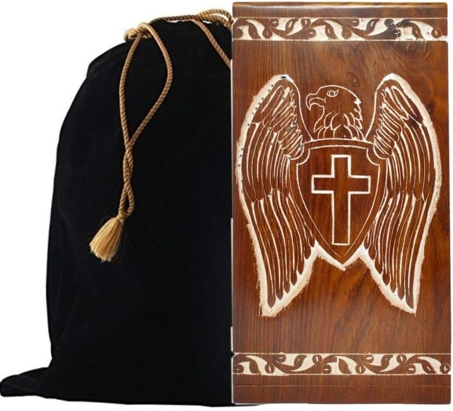 Handcrafted Eagle Urn – Solid Rosewood Cremation Box with Velvet Storage Bag