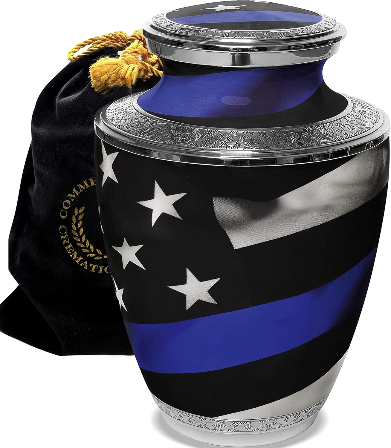 Blue Line Flag Cremation Urn – Patriotic Memorial for Police & First Responders