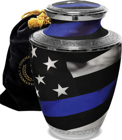 Blue Line Flag Cremation Urn – Patriotic Memorial for Police & First Responders