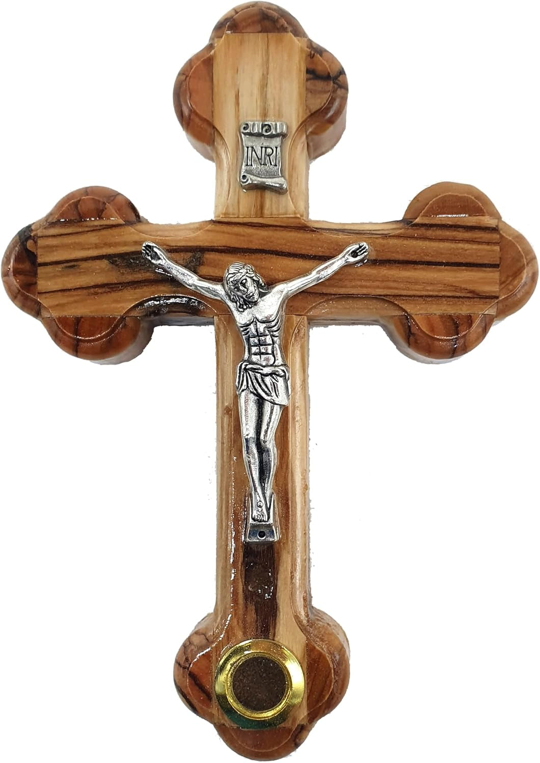 5.5" Wooden Wall Cross – 14 Stations Crucifix with Jerusalem Soil