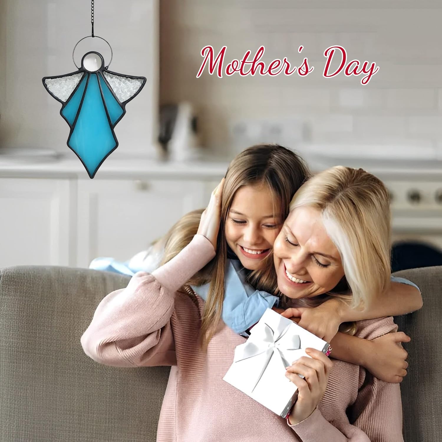 Memorial Angel Ornament – Stained Glass Sympathy Gift (Blue)