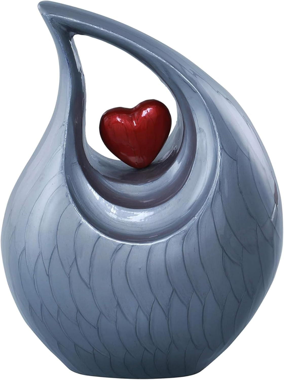 Heart of Love Funeral Urn – Decorative Grey & Red Urn for Adult Ashes