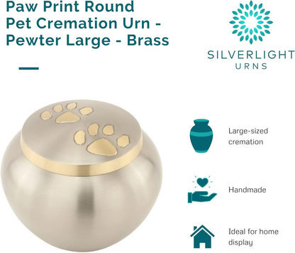 Large Pewter Pet Cremation Urn – Paw Print Design (4.75")