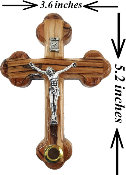 5.5" Wooden Wall Cross – 14 Stations Crucifix with Jerusalem Soil