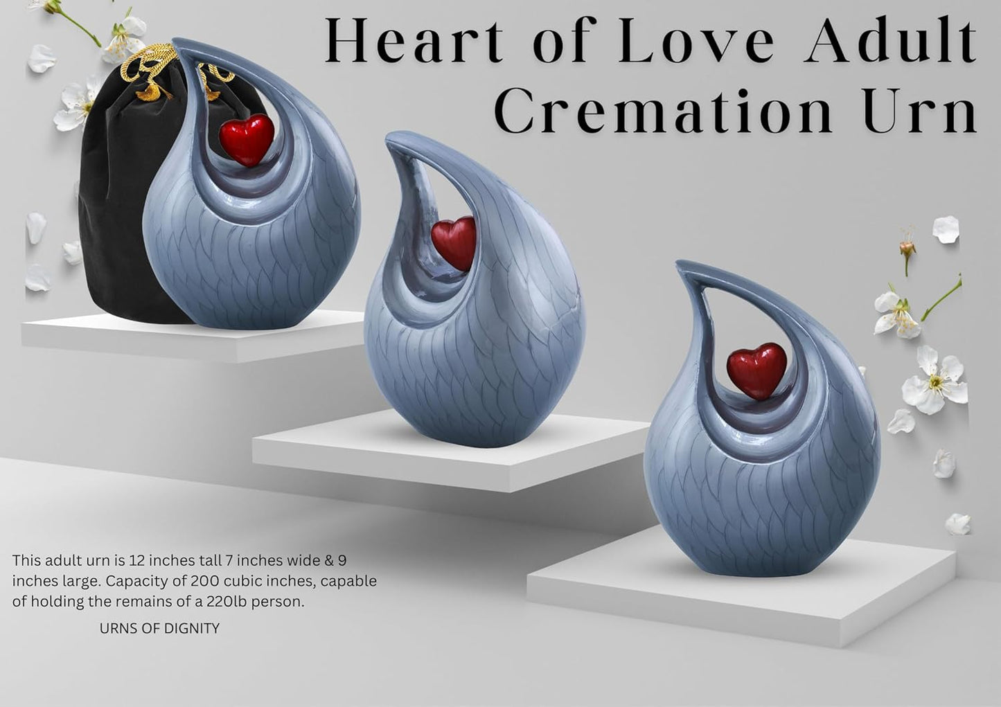 Heart of Love Funeral Urn – Decorative Grey & Red Urn for Adult Ashes