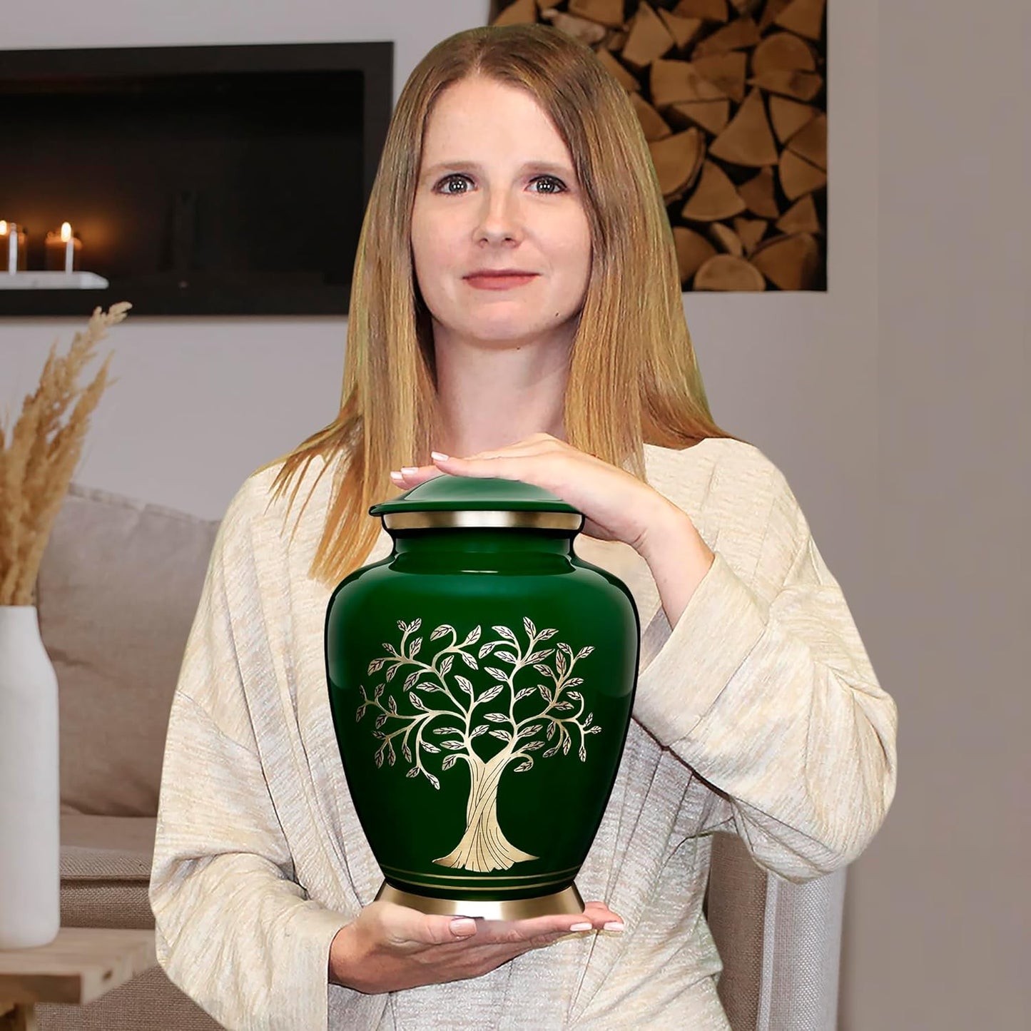 Tree of Life Cremation Urn – Large Green Burial Urn for Adults