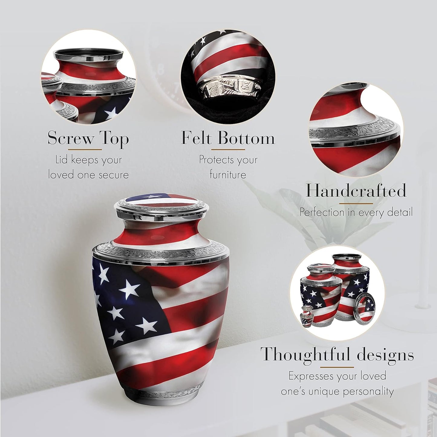 Patriotic Urn for Ashes – American Flag Design, Adult Size