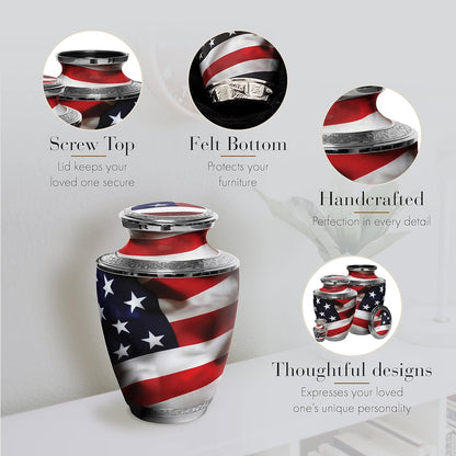Patriotic Urn for Ashes – American Flag Design, Adult Size