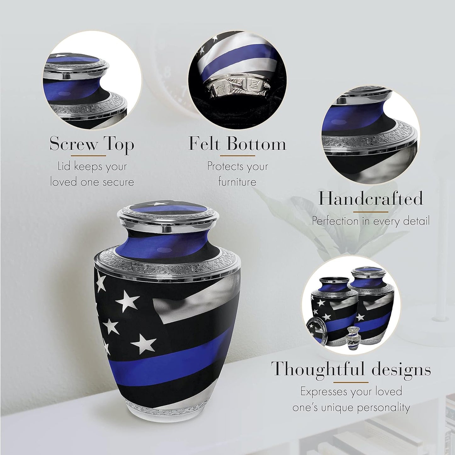 Blue Line Flag Cremation Urn – Patriotic Memorial for Police & First Responders