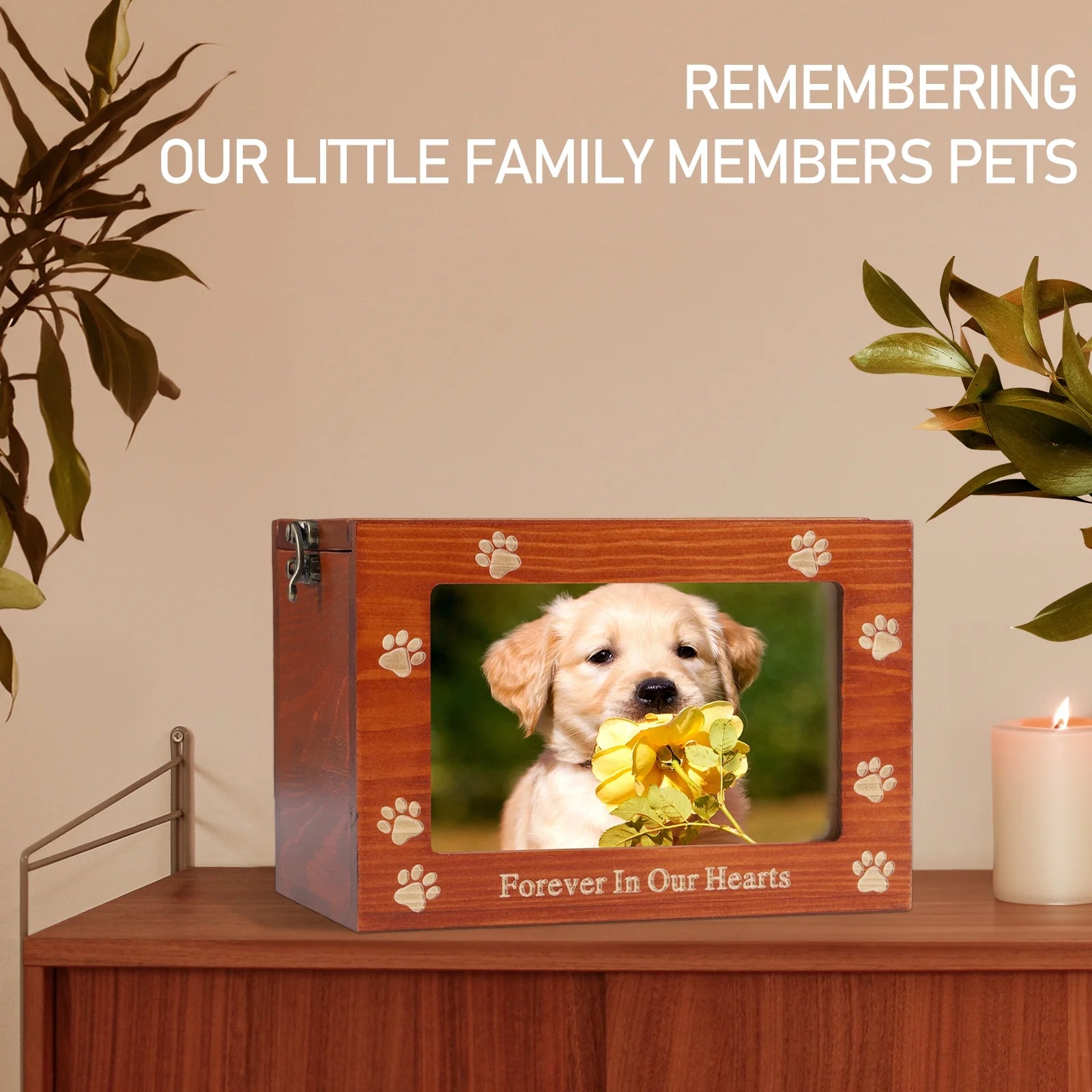 Pet Memorial Urn – Wooden Keepsake Box for Dog or Cat Ashes with Photo Frame