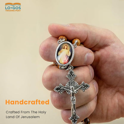 Olive Wood Catholic Rosary – Divine Mercy & Crucifix from Israel
