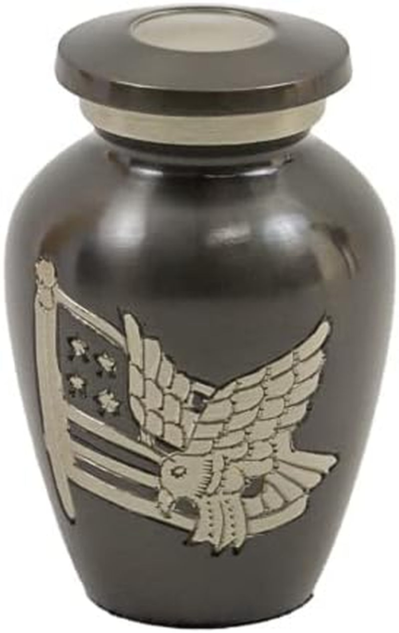 Patriotic Mini Urn for Ashes – Gray & Brass 