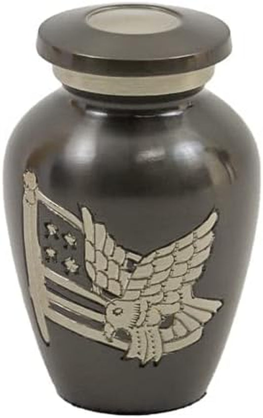 Patriotic Mini Urn for Ashes – Gray & Brass 