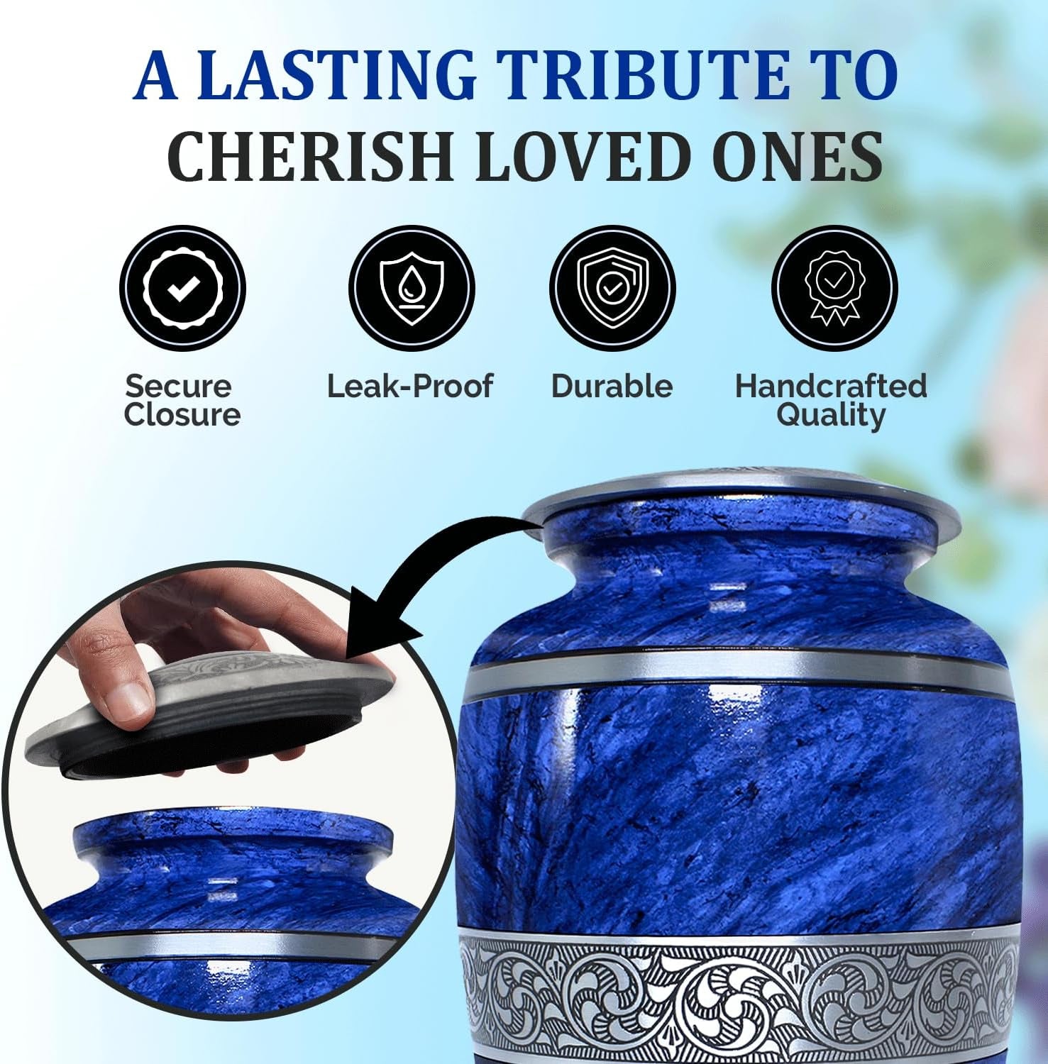 Elegant Blue Marble Cremation Urn for Loved Ones (Large)