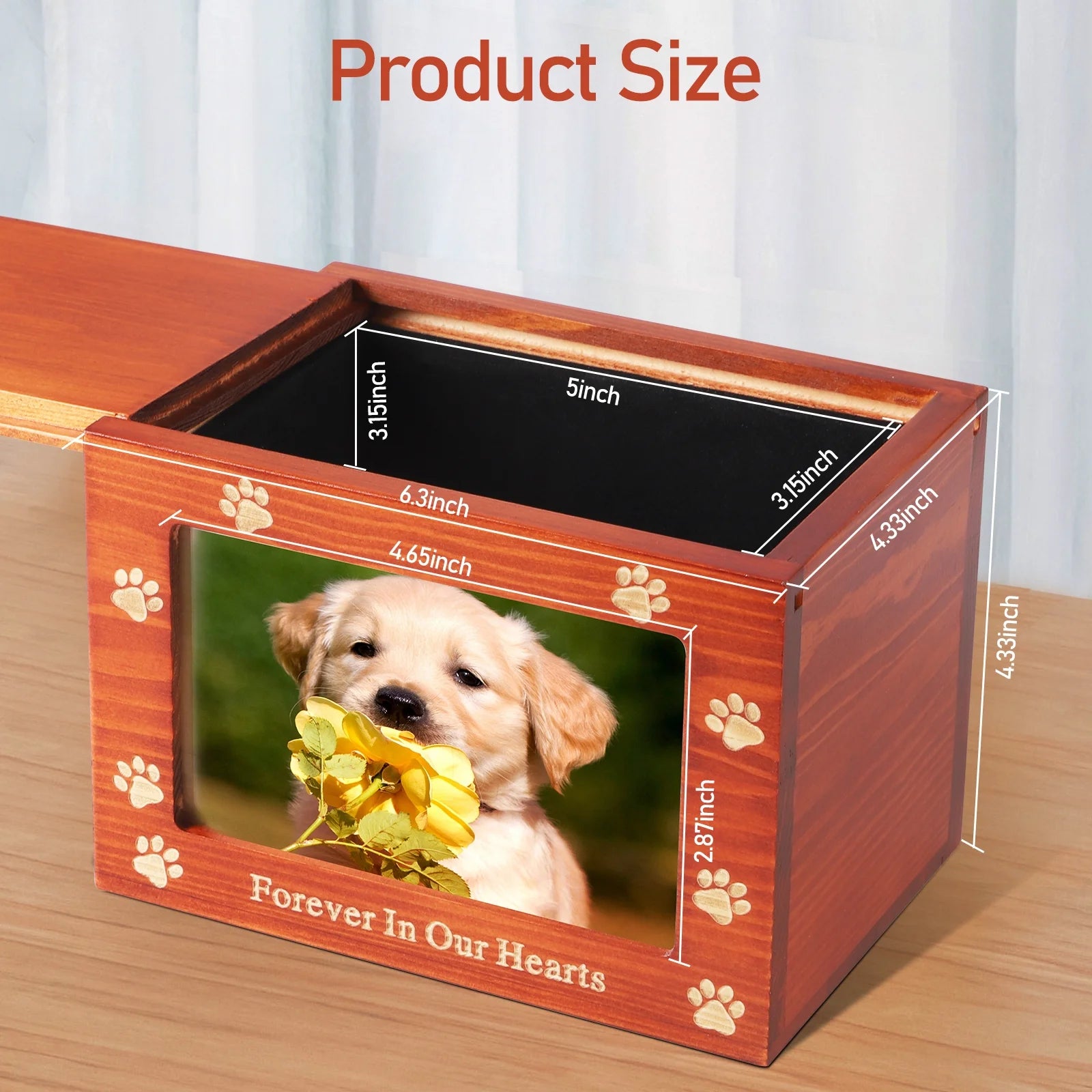 Pet Memorial Urn – Wooden Keepsake Box for Dog or Cat Ashes with Photo Frame