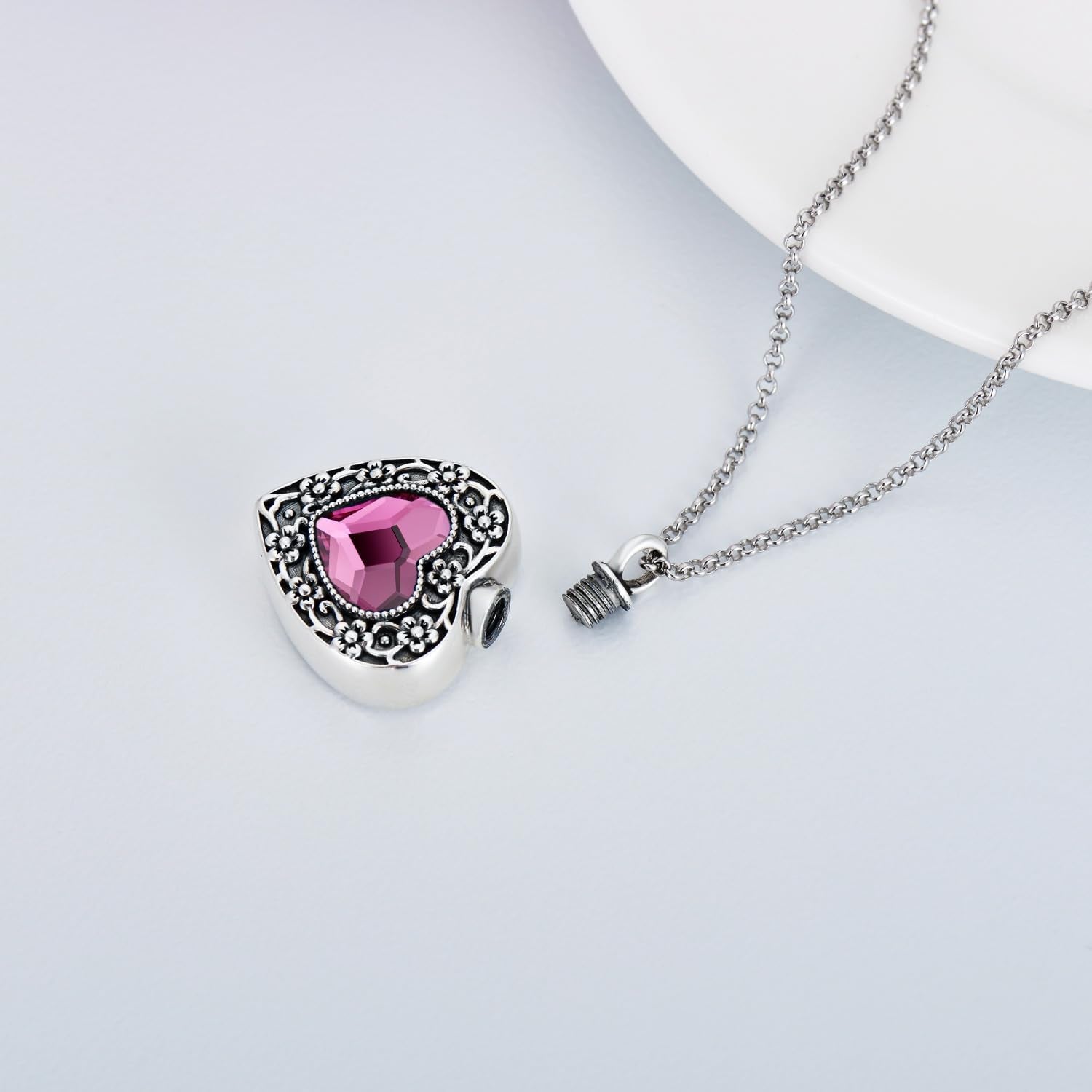Flower Heart Urn Necklace – Sterling Silver Ash Keepsake with Filler Kit