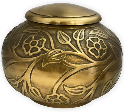 Antiqued Brass Cremation Urn – Florence Floral Pattern (Large)