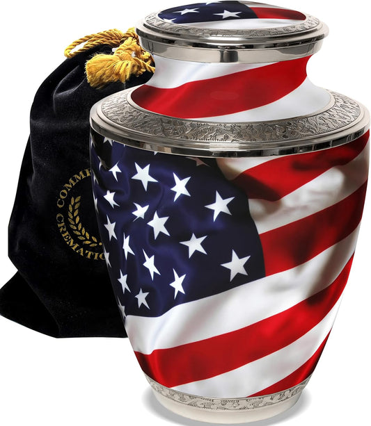 Patriotic Urn for Ashes – American Flag Design, Adult Size