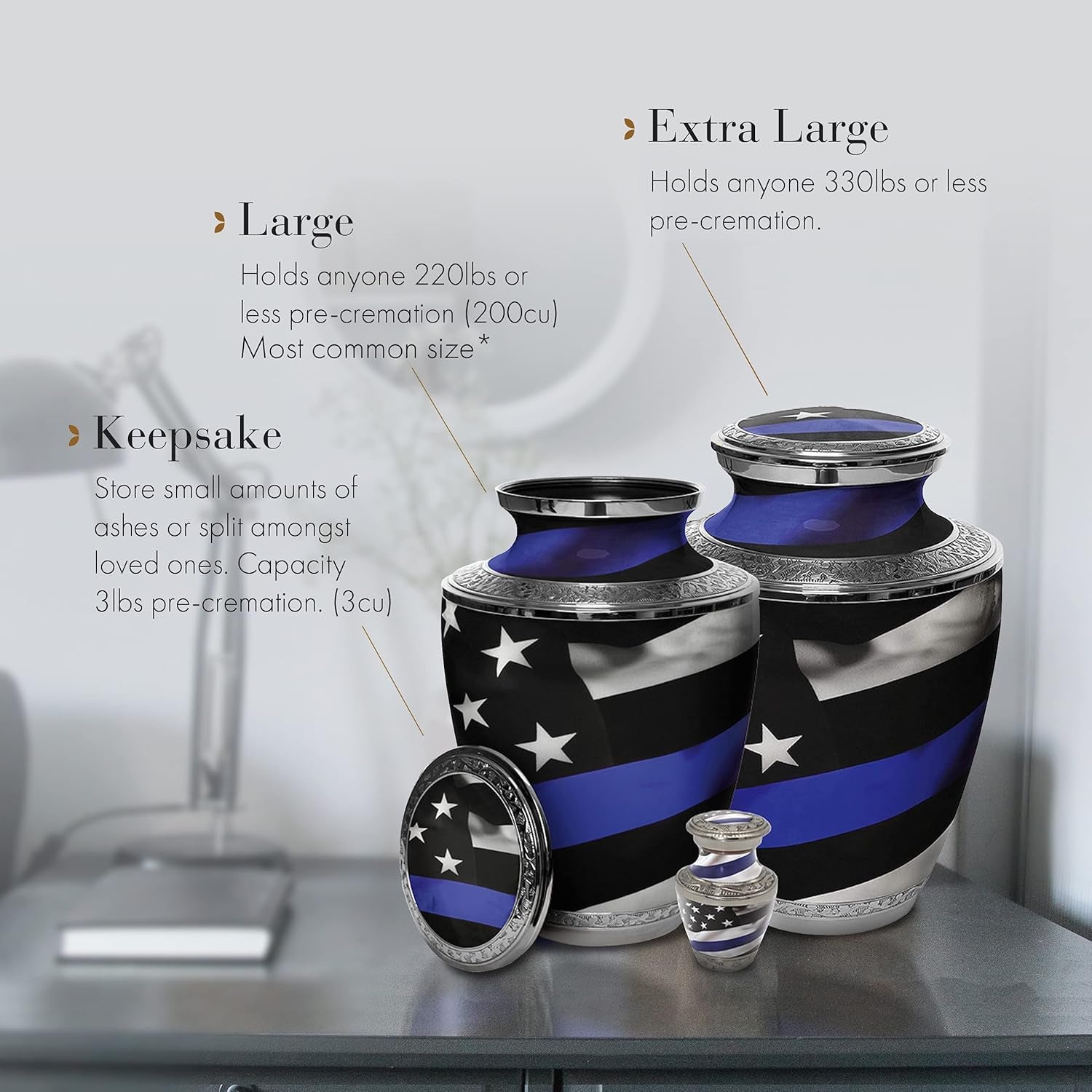 Blue Line Flag Cremation Urn – Patriotic Memorial for Police & First Responders