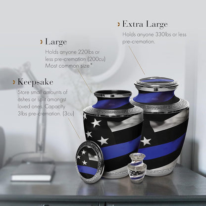 Blue Line Flag Cremation Urn – Patriotic Memorial for Police & First Responders
