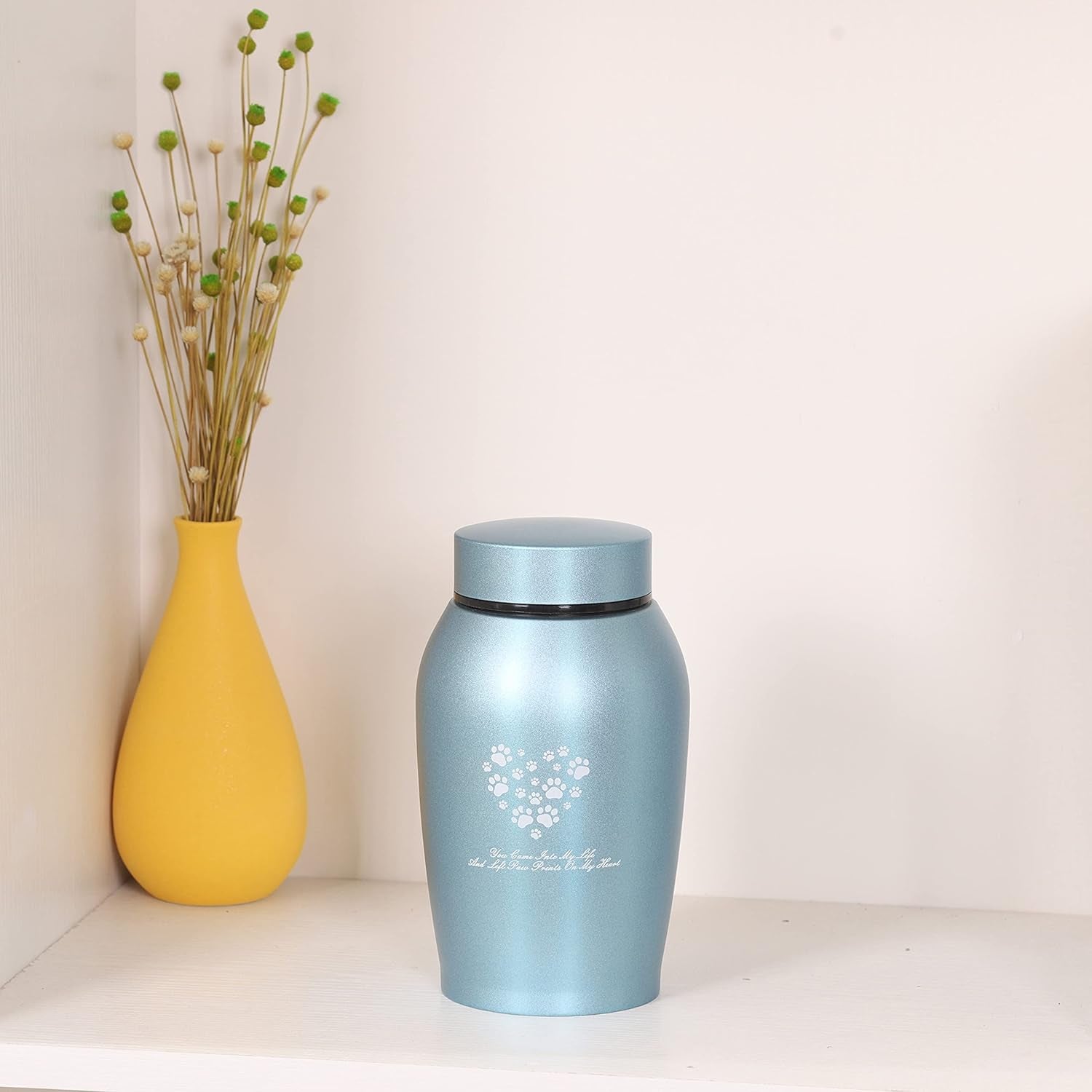 Large Pet Urn – Paws Engraved Stainless Steel Memorial for Ashes