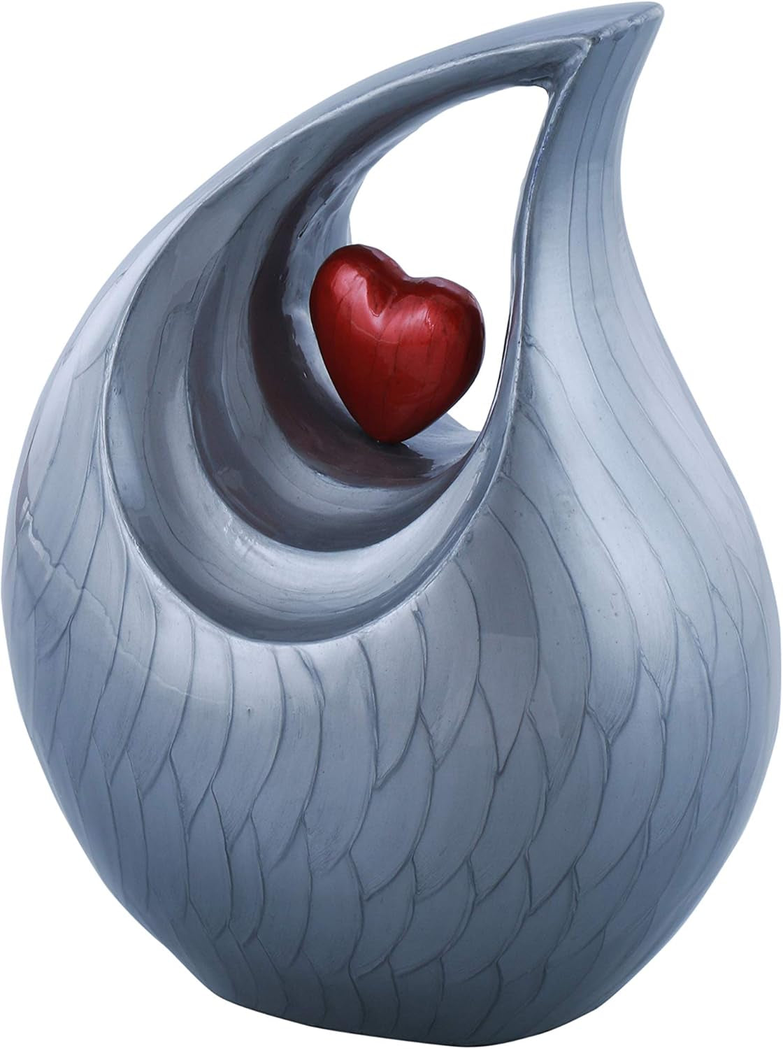 Heart of Love Funeral Urn – Decorative Grey & Red Urn for Adult Ashes