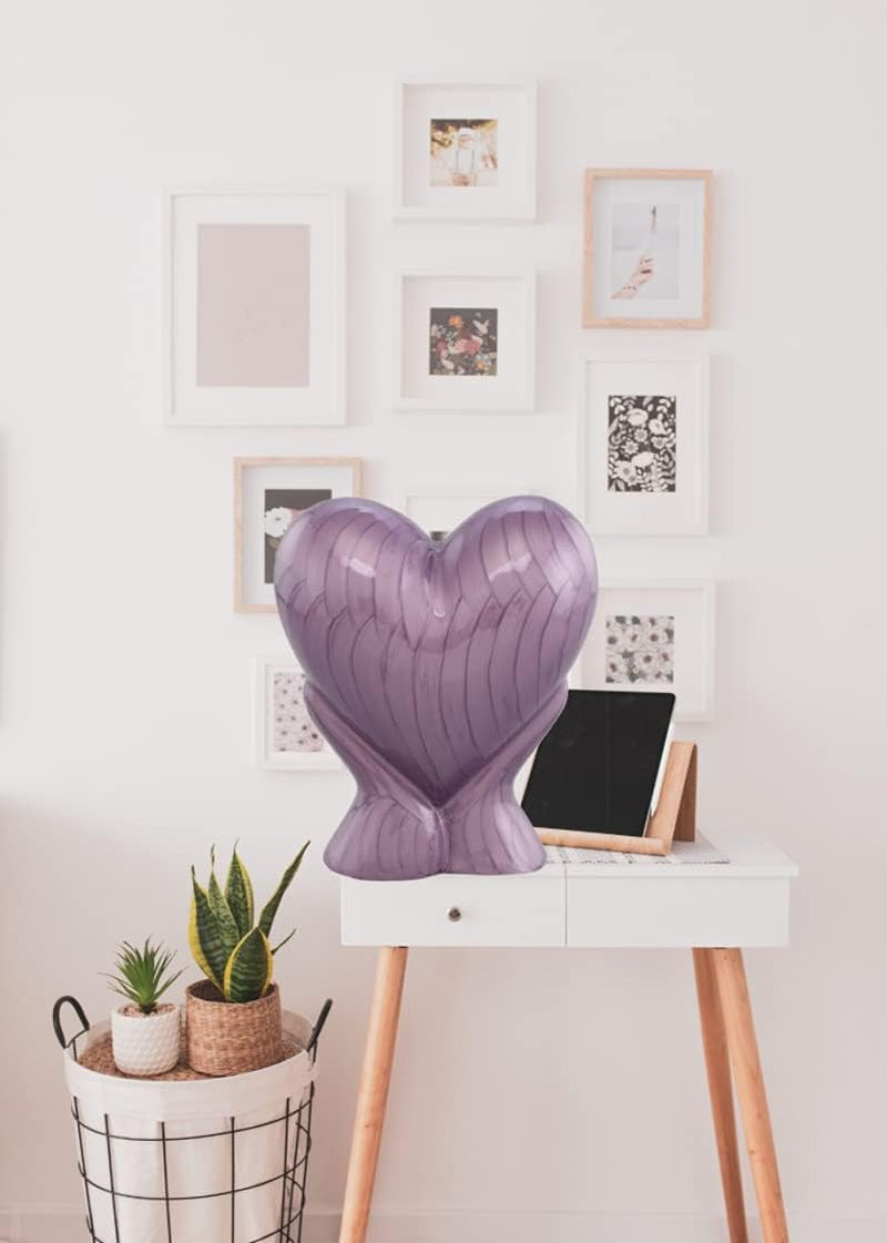 Forever Heart Metal Urn (Purple) – Adult Cremation with Velvet Bag