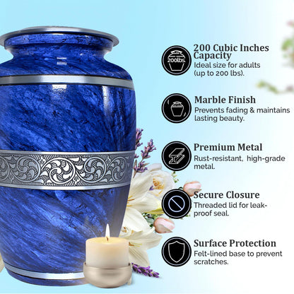 Elegant Blue Marble Cremation Urn for Loved Ones (Large)