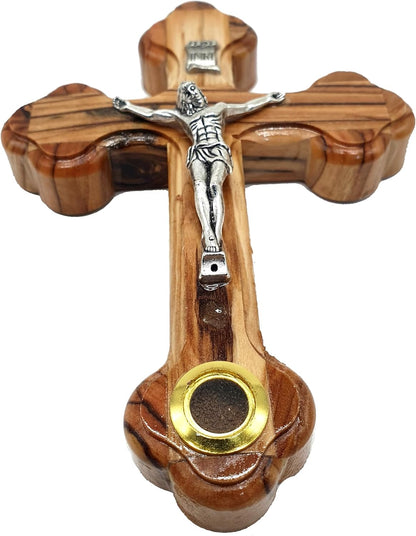 5.5" Wooden Wall Cross – 14 Stations Crucifix with Jerusalem Soil