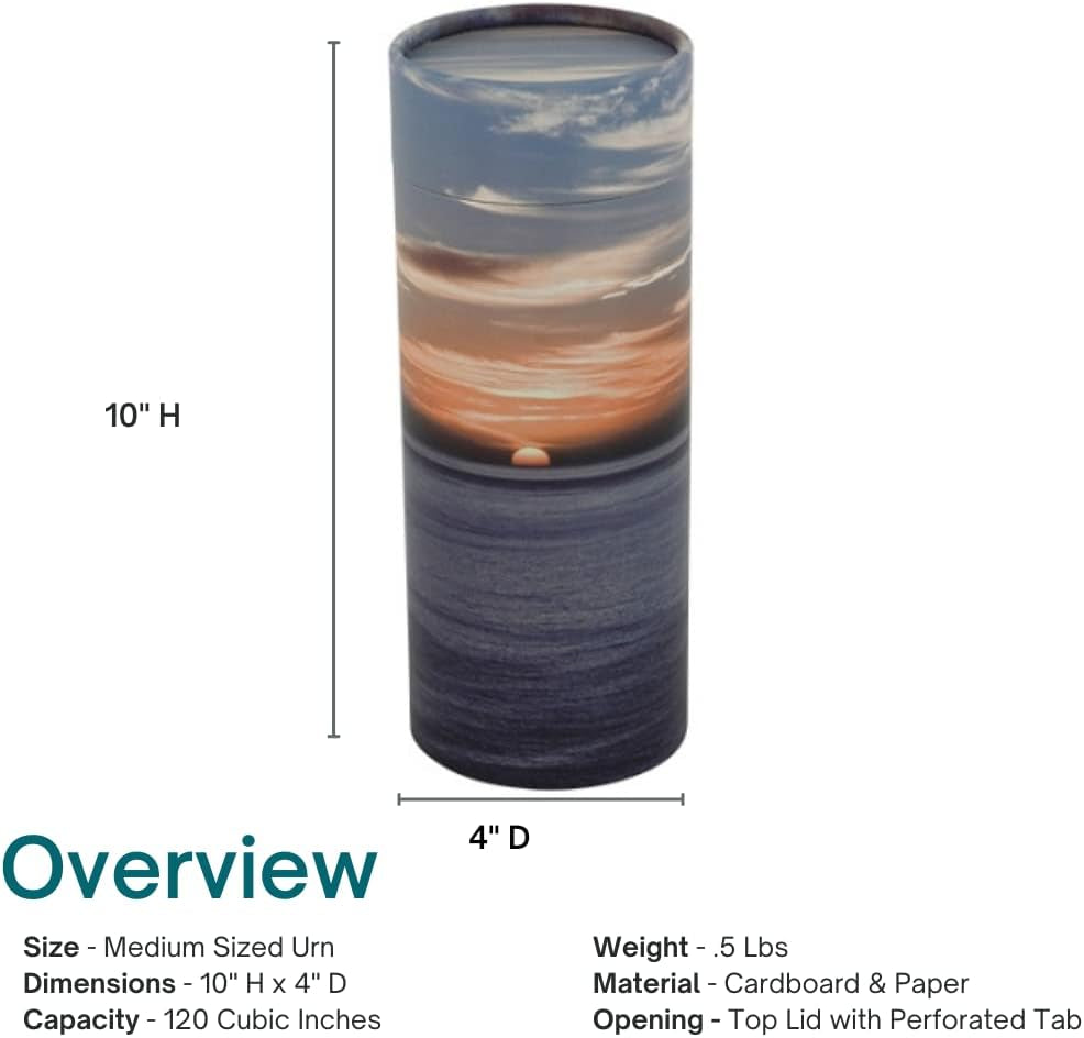 Eco-Friendly Ashes Urn – Ocean Sunset Scattering Tube (10" High)