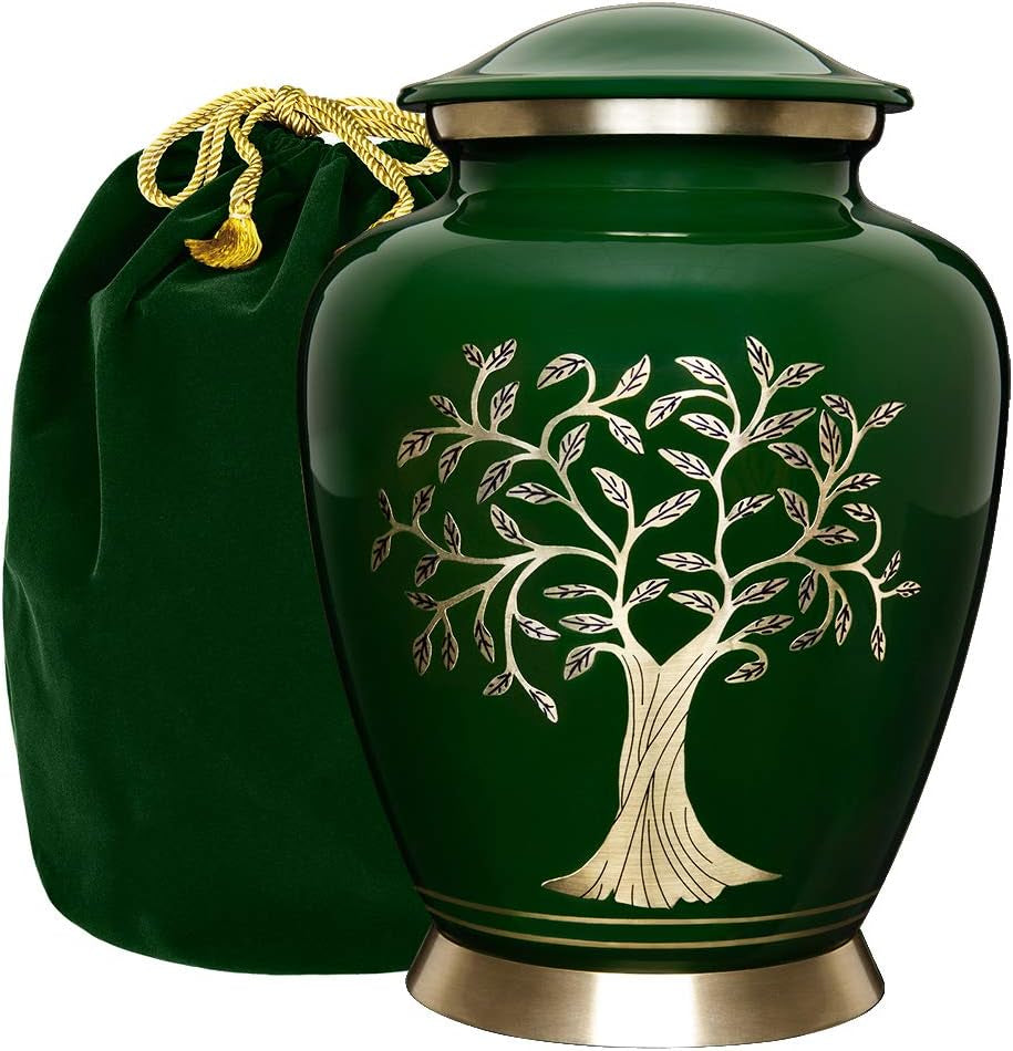 Tree of Life Cremation Urn – Large Green Burial Urn for Adults