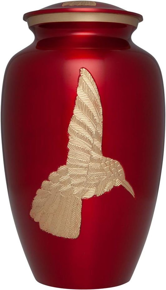 Large Red Hummingbird Urn – Brass Memorial for Human Ashes (200 lbs)