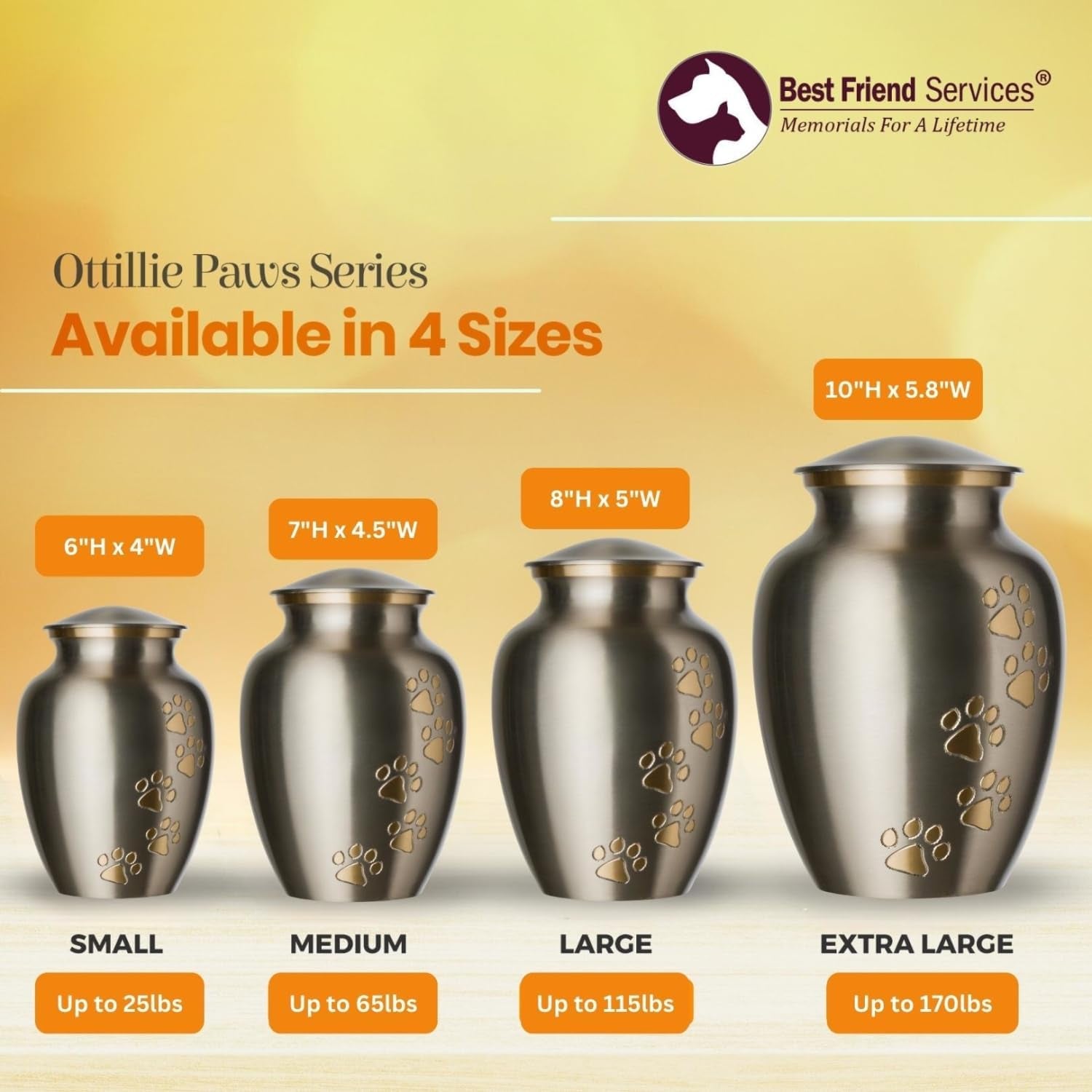 Small Pet Cremation Urn – Ottillie Paws Legacy Keepsake for Pets (Vertical Pewter Brass)