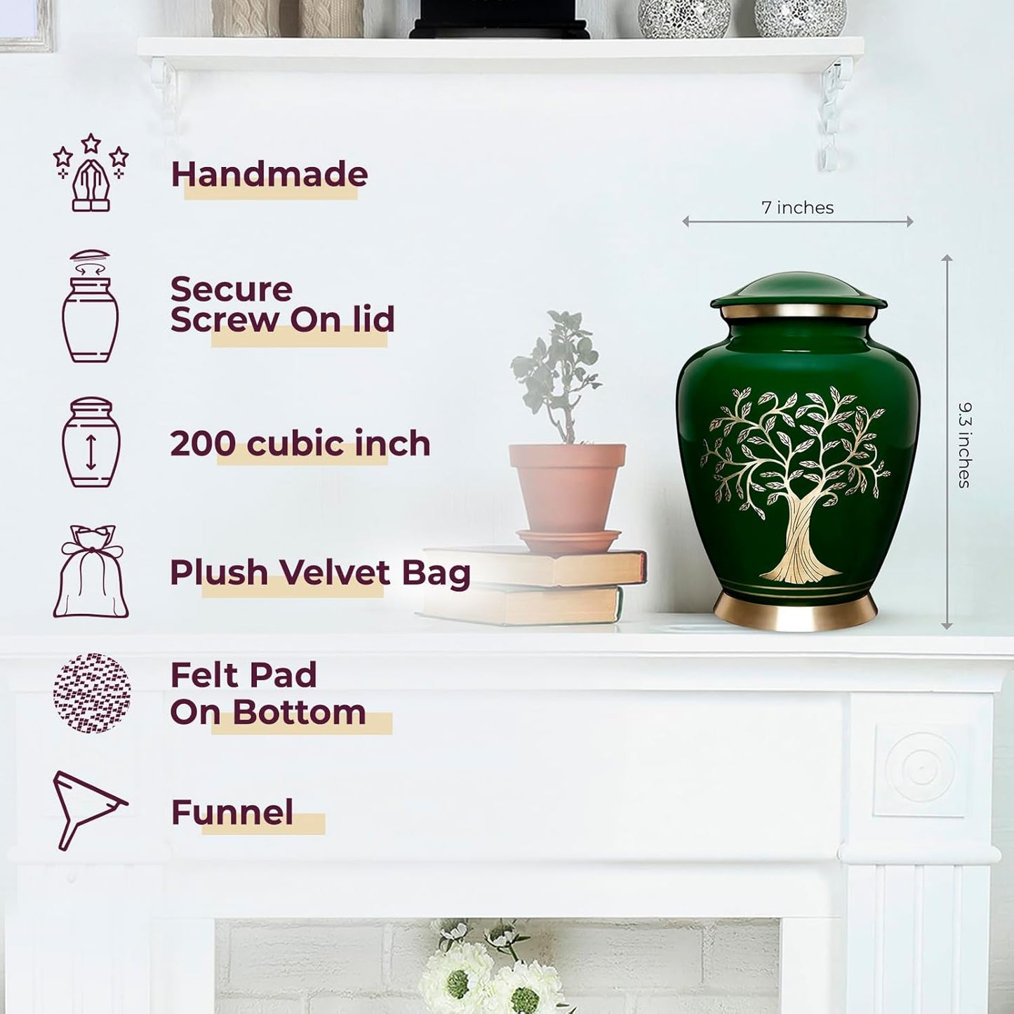 Tree of Life Cremation Urn – Large Green Burial Urn for Adults