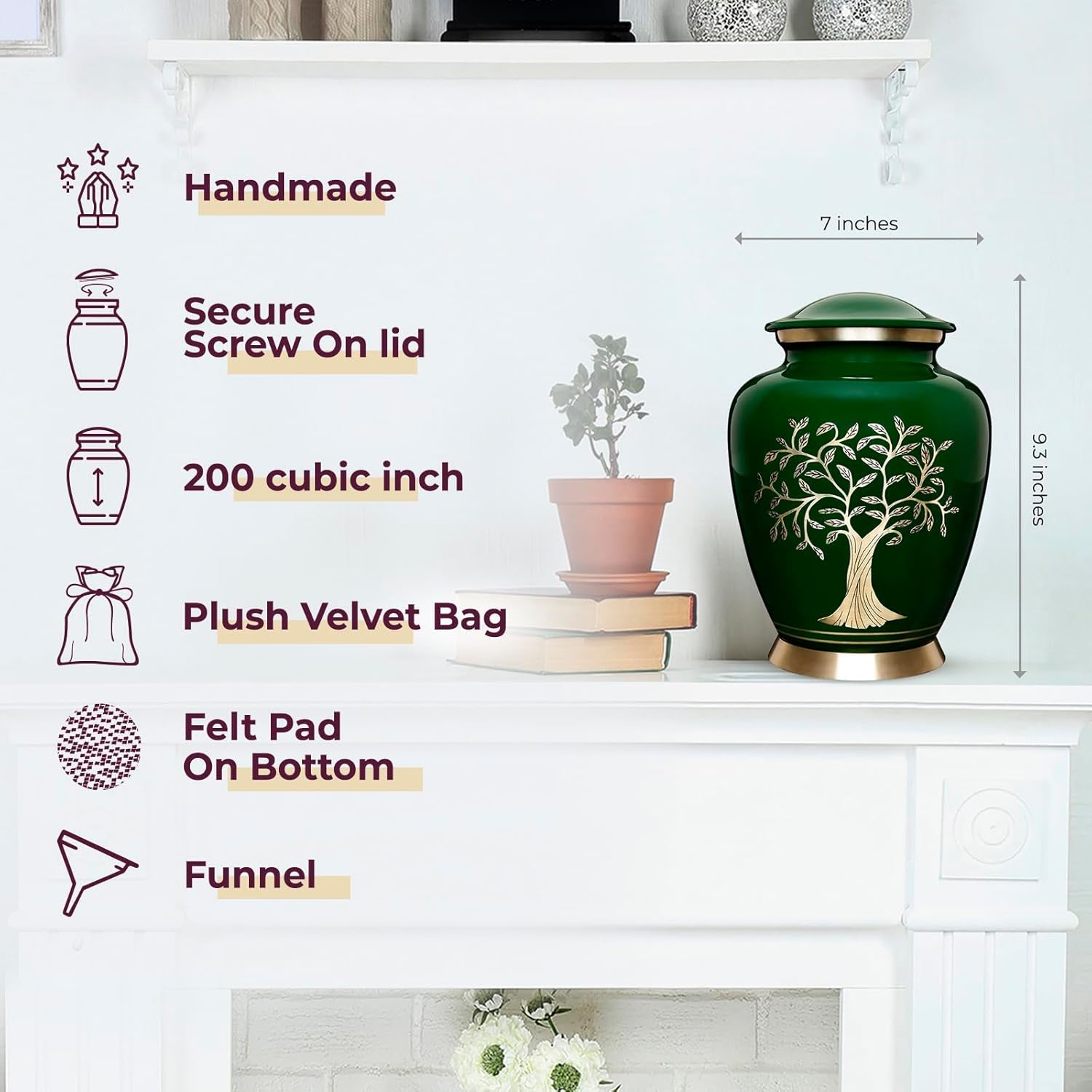 Tree of Life Cremation Urn – Large Green Burial Urn for Adults