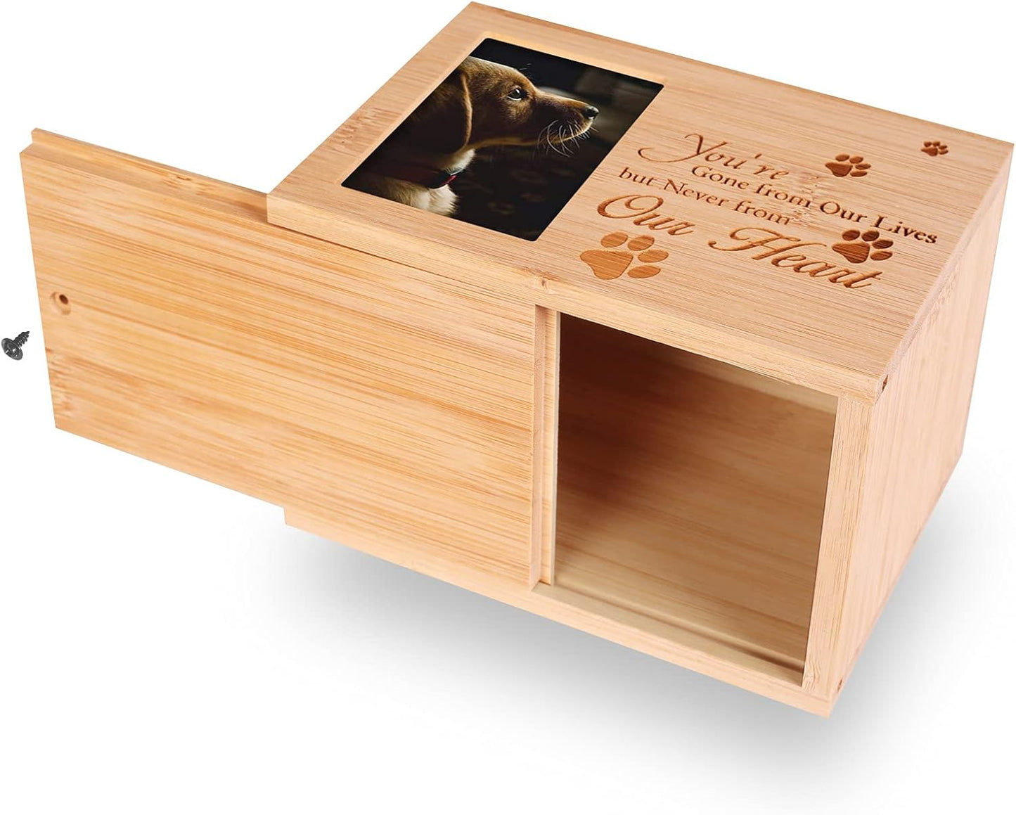 Wooden Dog Urn – Pet Ashes Photo Memorial