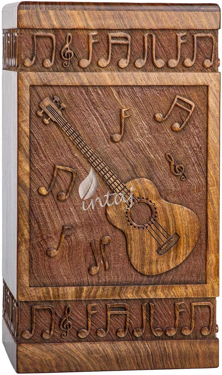 Guitar Cremation Urn – Medium Wooden Memorial Box for Ashes