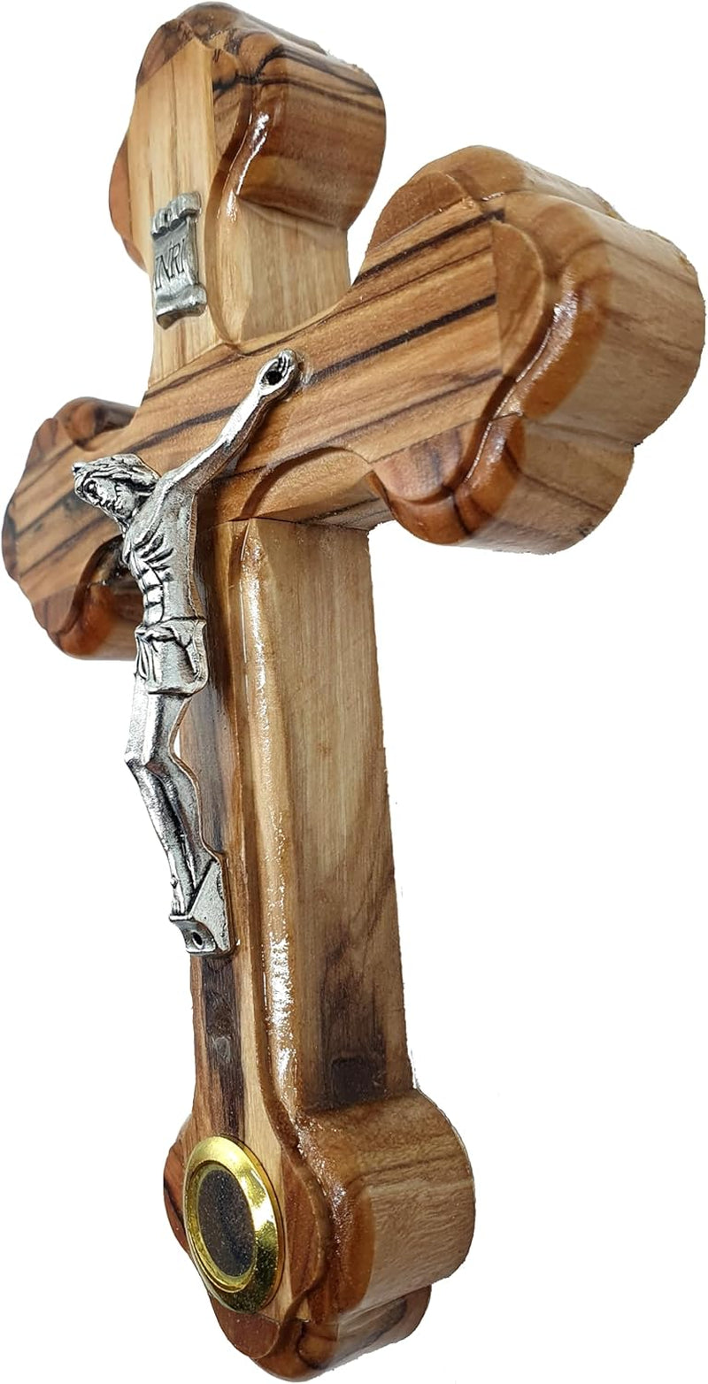 5.5" Wooden Wall Cross – 14 Stations Crucifix with Jerusalem Soil