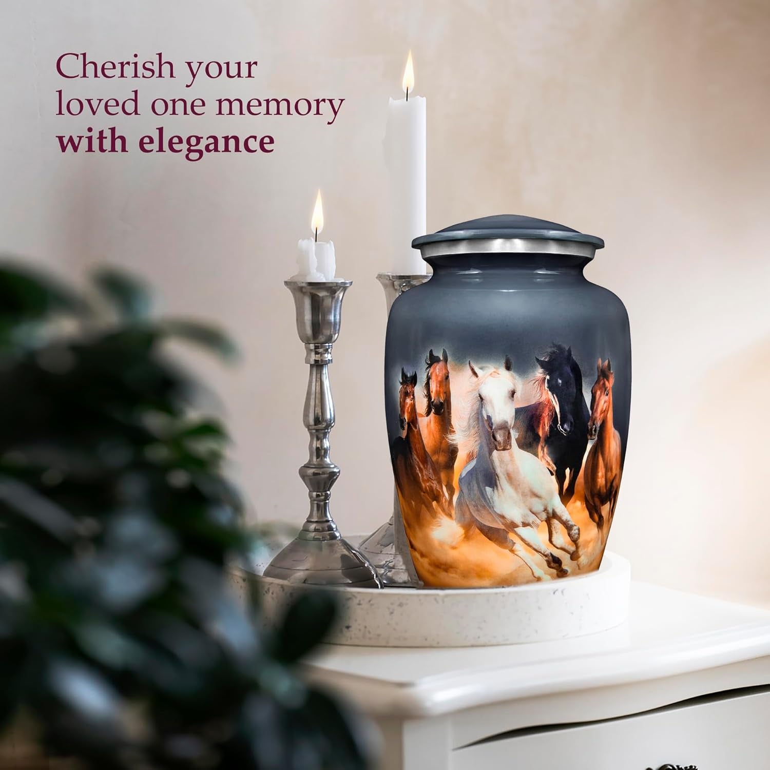 Gray Horse Cremation Urn – Decorative Burial Urn for Adult Ashes