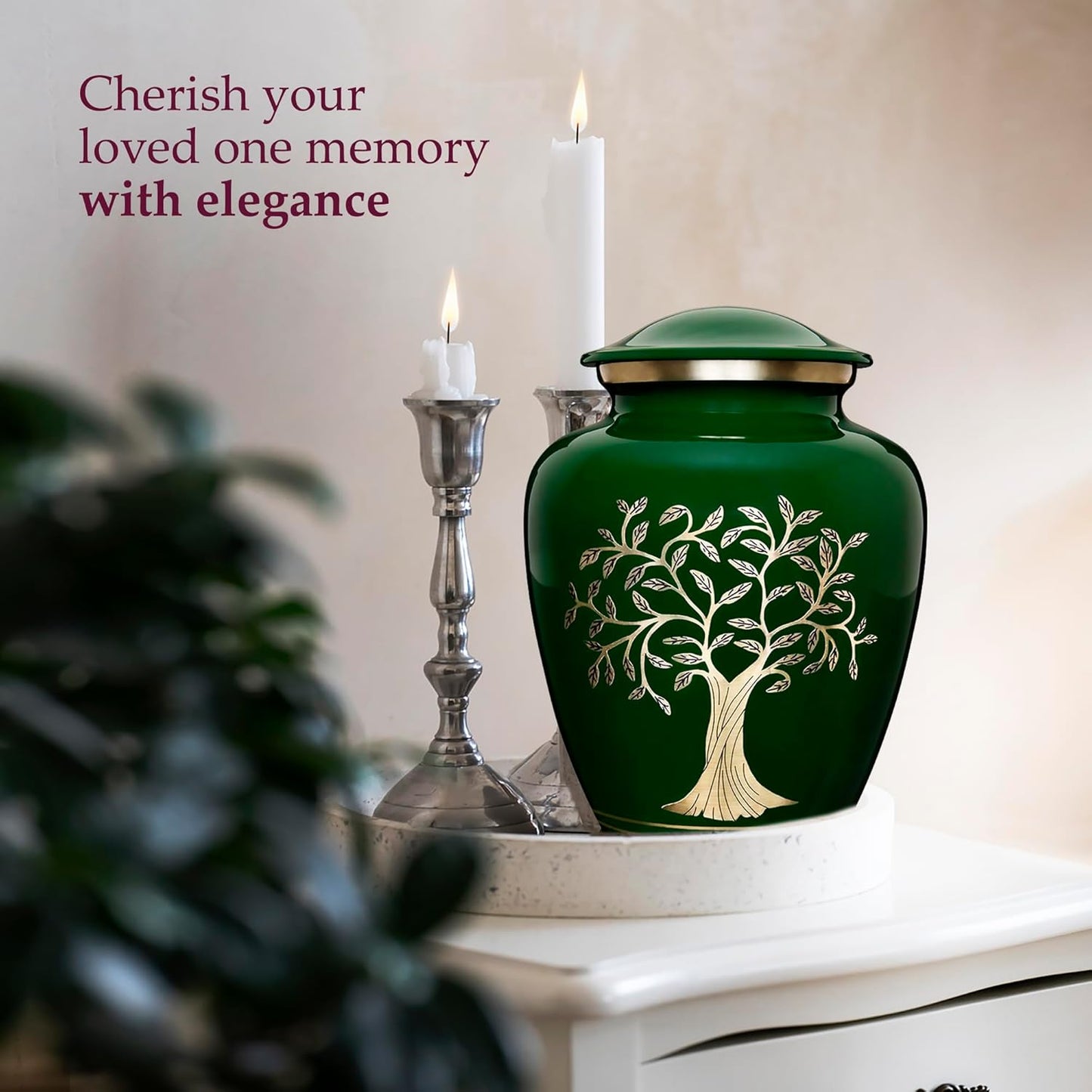 Tree of Life Cremation Urn – Large Green Burial Urn for Adults