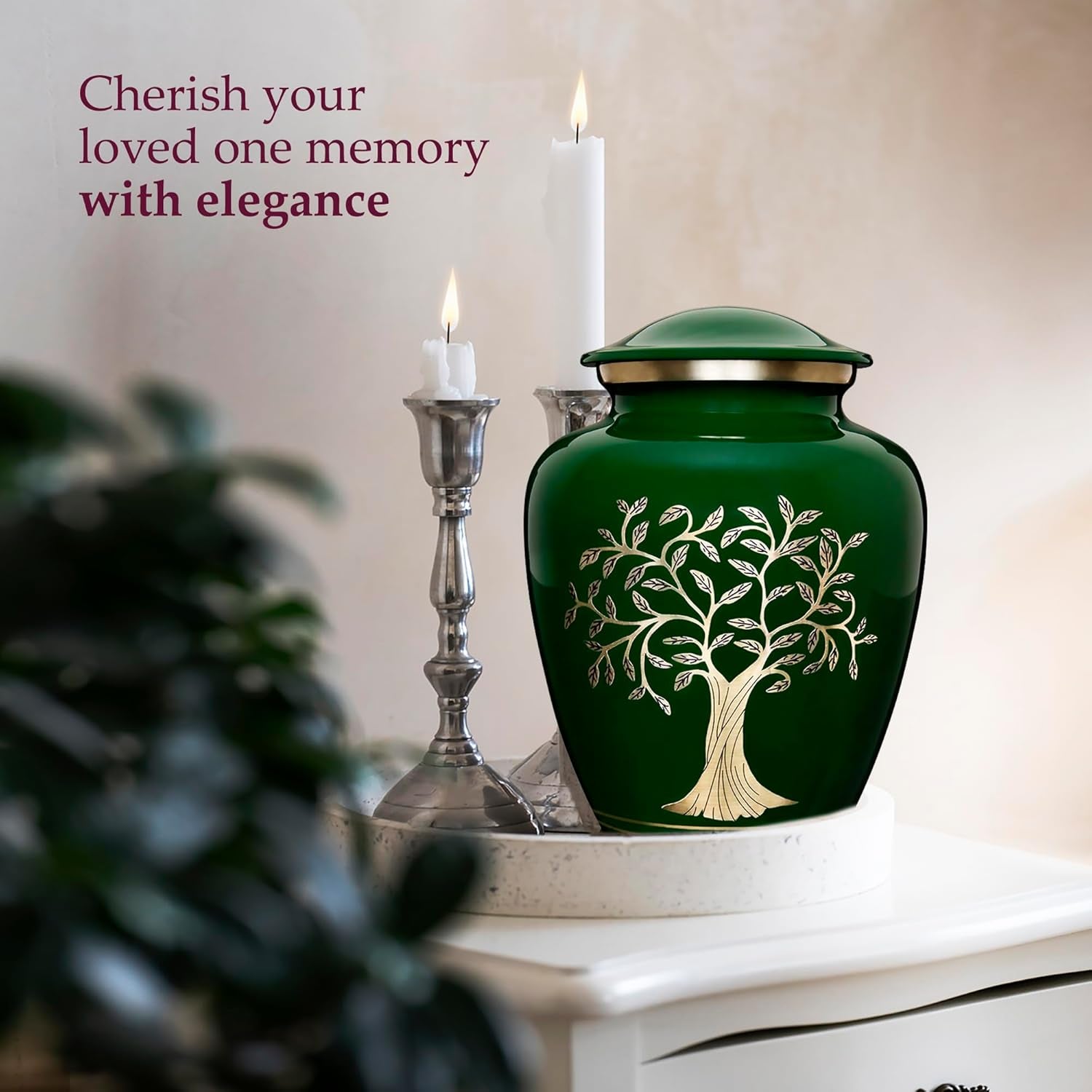 Tree of Life Cremation Urn – Large Green Burial Urn for Adults