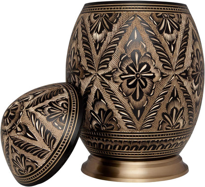 Large Cremation Urn – Black & Gold Brass for Human Ashes (200lbs)